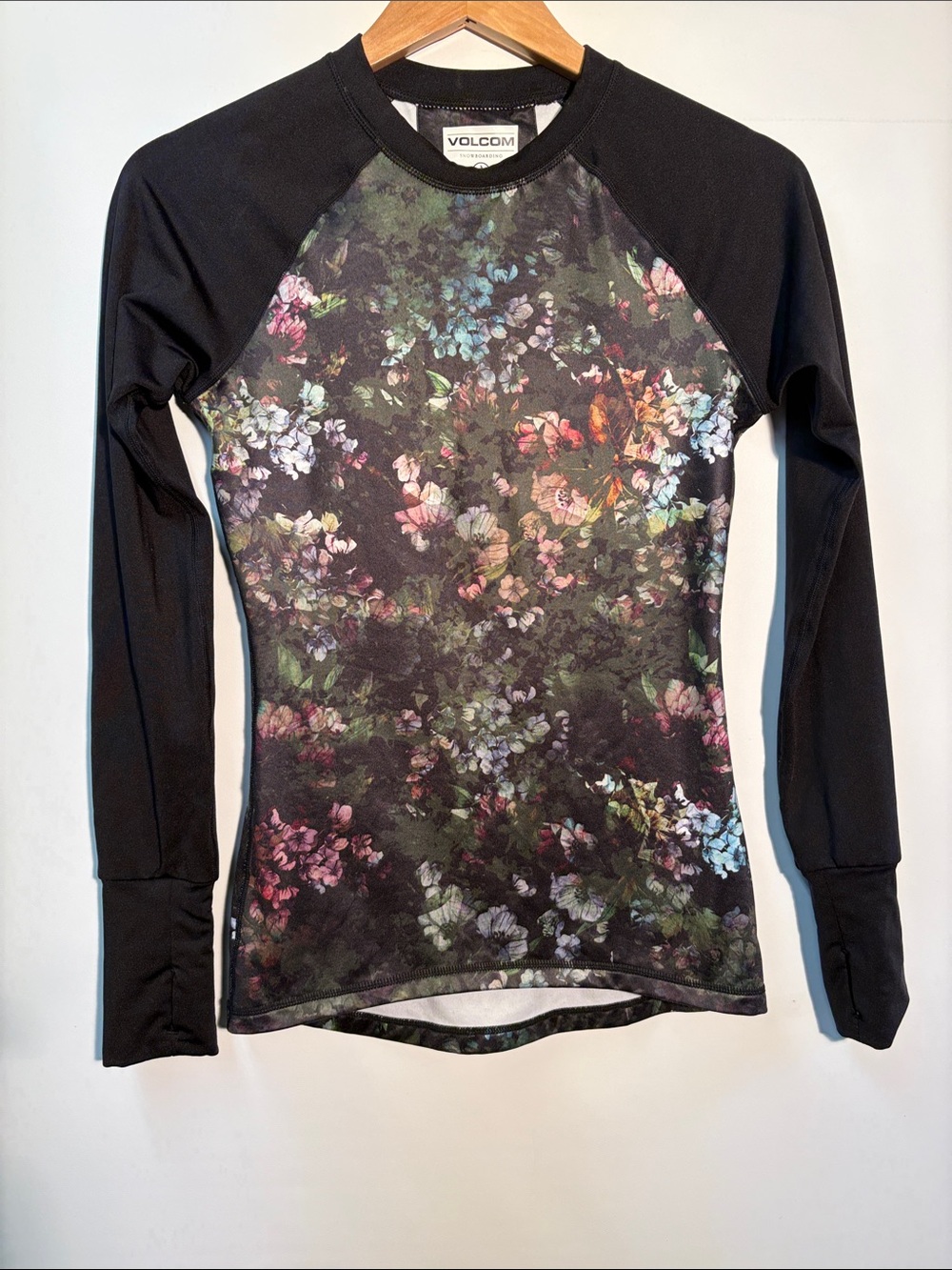 Volcom Black Long-Sleeve Floral Raglan Top